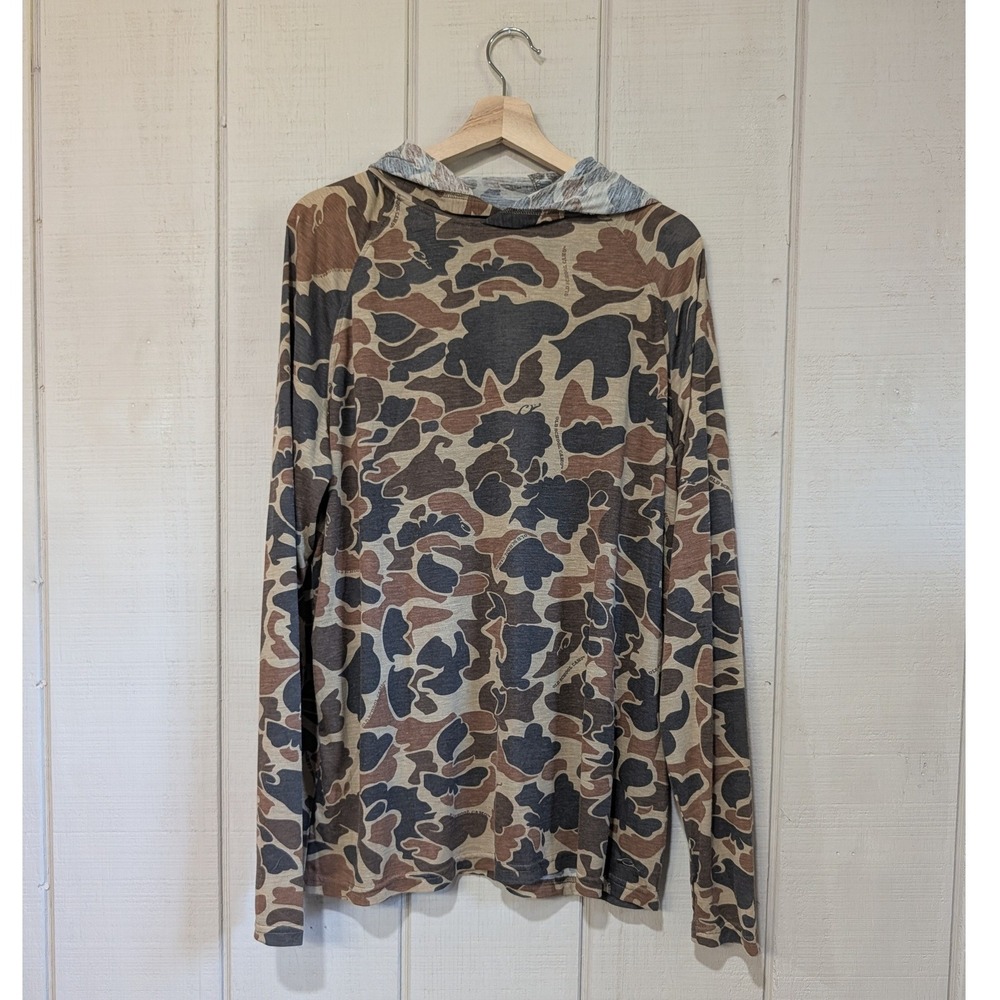 Drake Waterfowl Old School Camo Bamboo Hoodie Mens XL Brown Green Long Sleeve